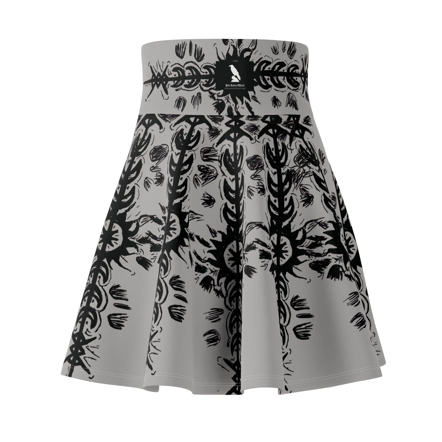 (Grey) Sun and Moon Hand Sketched Women's Skater Skirt (AOP)