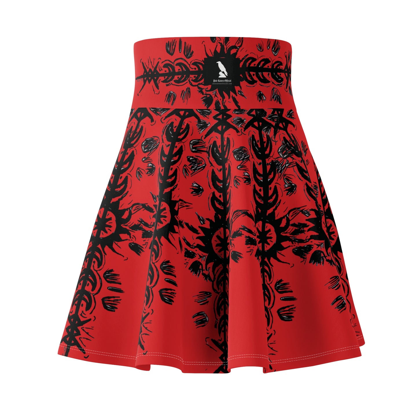 (RED) Sun and Moon Hand Sketched Women's Skater Skirt (AOP)