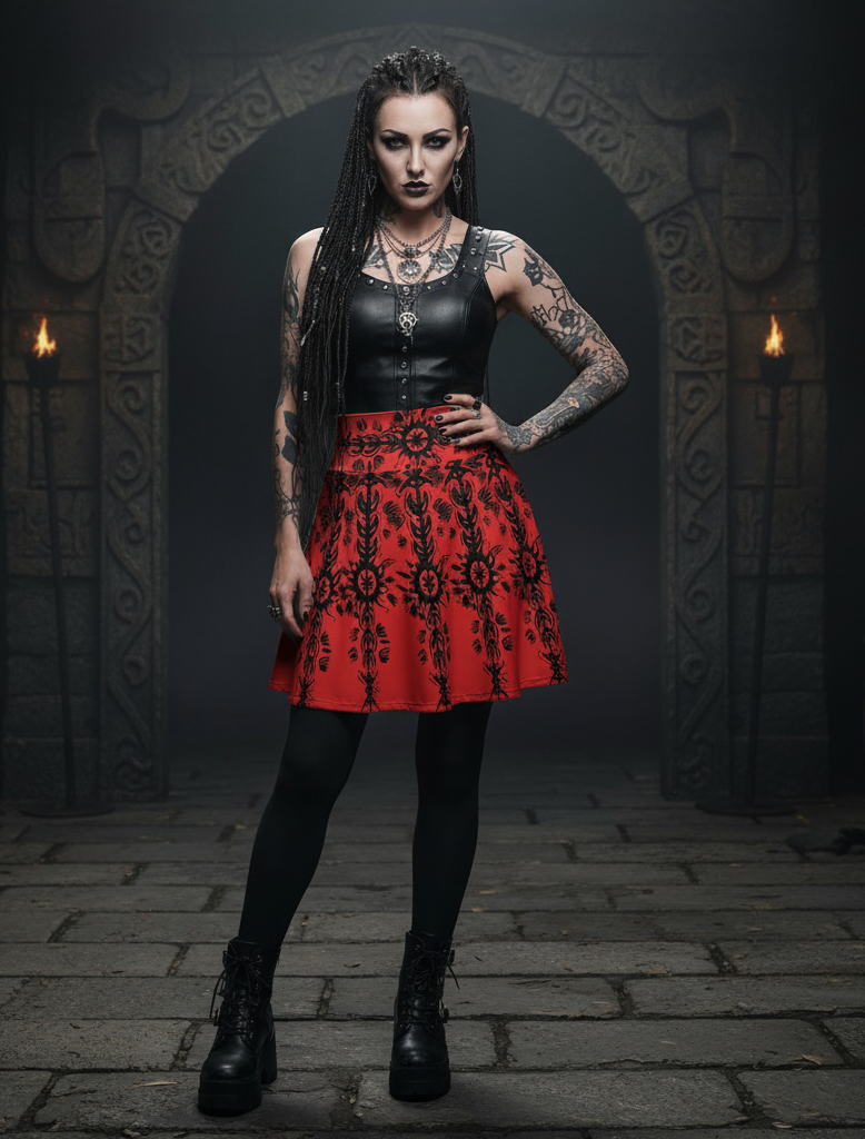 (RED) Sun and Moon Hand Sketched Women's Skater Skirt (AOP)