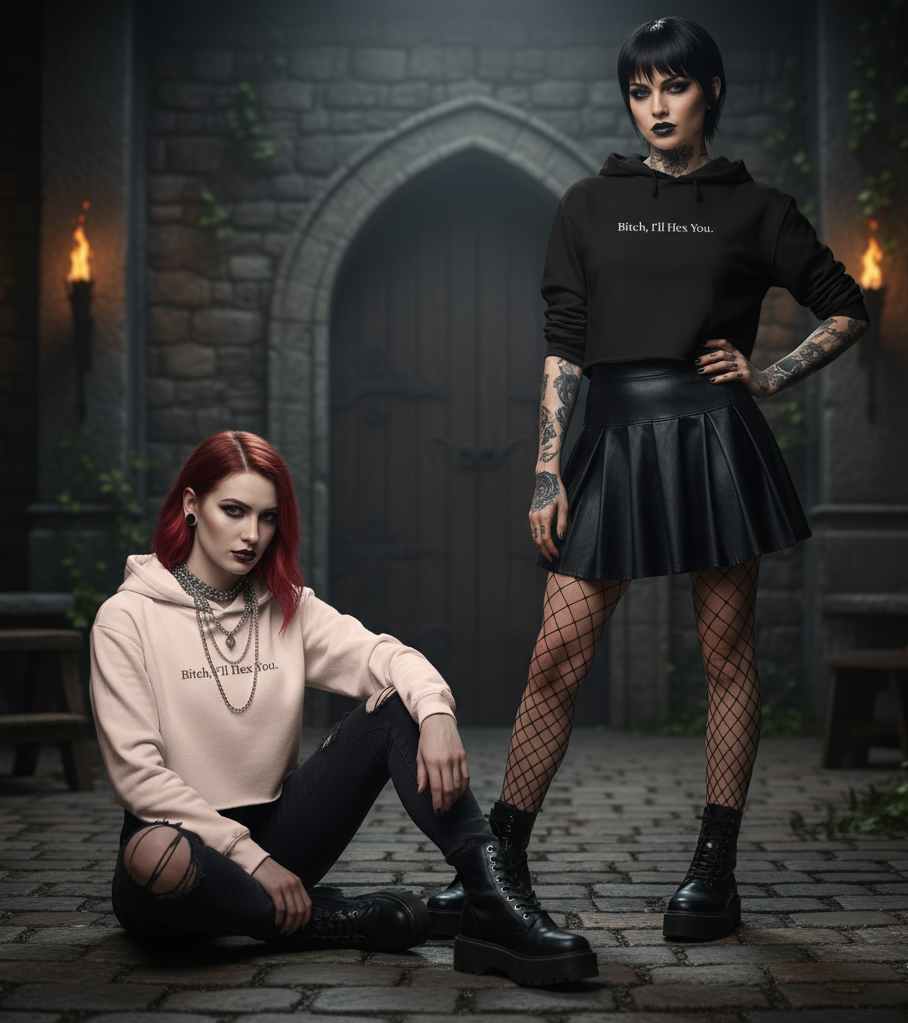 B-TCH, I'll Hex You Crop Hoodie - Apparel for Satanists - Witchcraft - Paganism