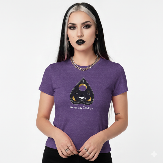 "Never Say Goodbye" Ouija Planchette Women's Softstyle Tee by Pale Raven Official