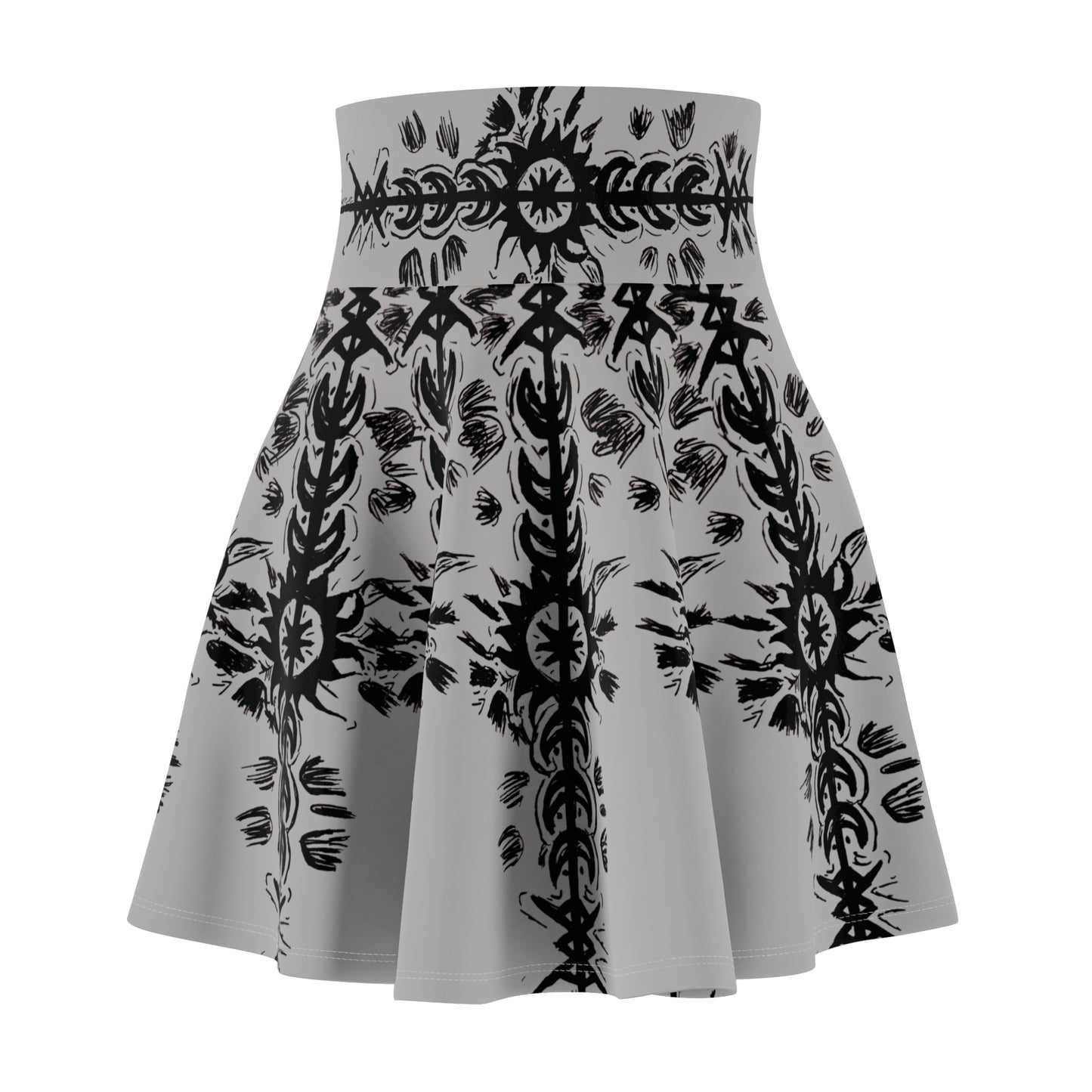 (Grey) Sun and Moon Hand Sketched Women's Skater Skirt (AOP)