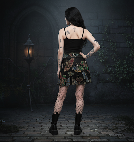 Women's Skater Skirt - Gothic Punk Moth Print