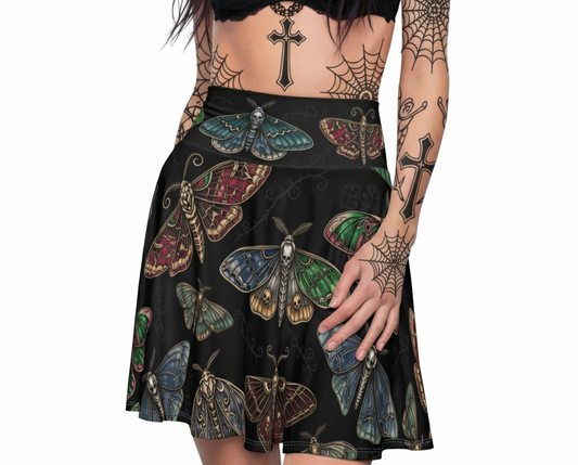 Women's Skater Skirt - Gothic Punk Moth Print