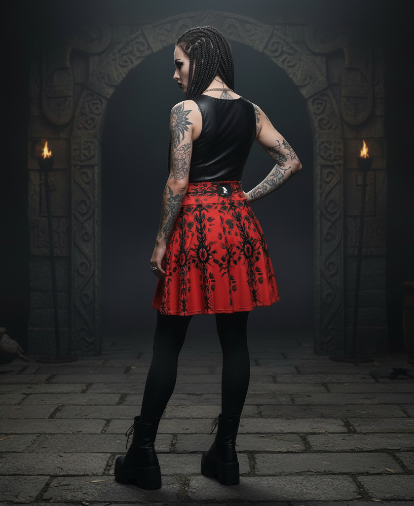 (RED) Sun and Moon Hand Sketched Women's Skater Skirt (AOP)