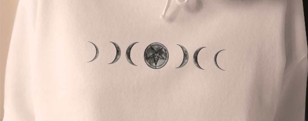 Baphomet Moon Phases Crop Hoodie - Apparel for Satanists - Witchcraft - Paganism