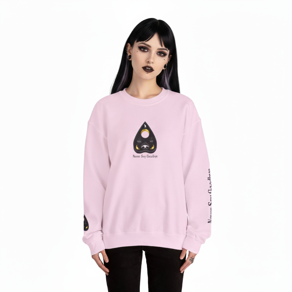 "Never Say Goodbye" Ouija Planchette Unisex Heavy Blend™ Crewneck Sweatshirt by Pale Raven Official