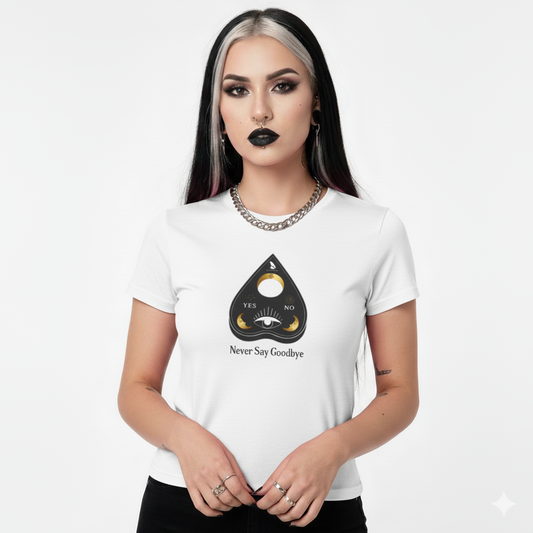 "Never Say Goodbye" Ouija Planchette Women's Softstyle Tee by Pale Raven Official