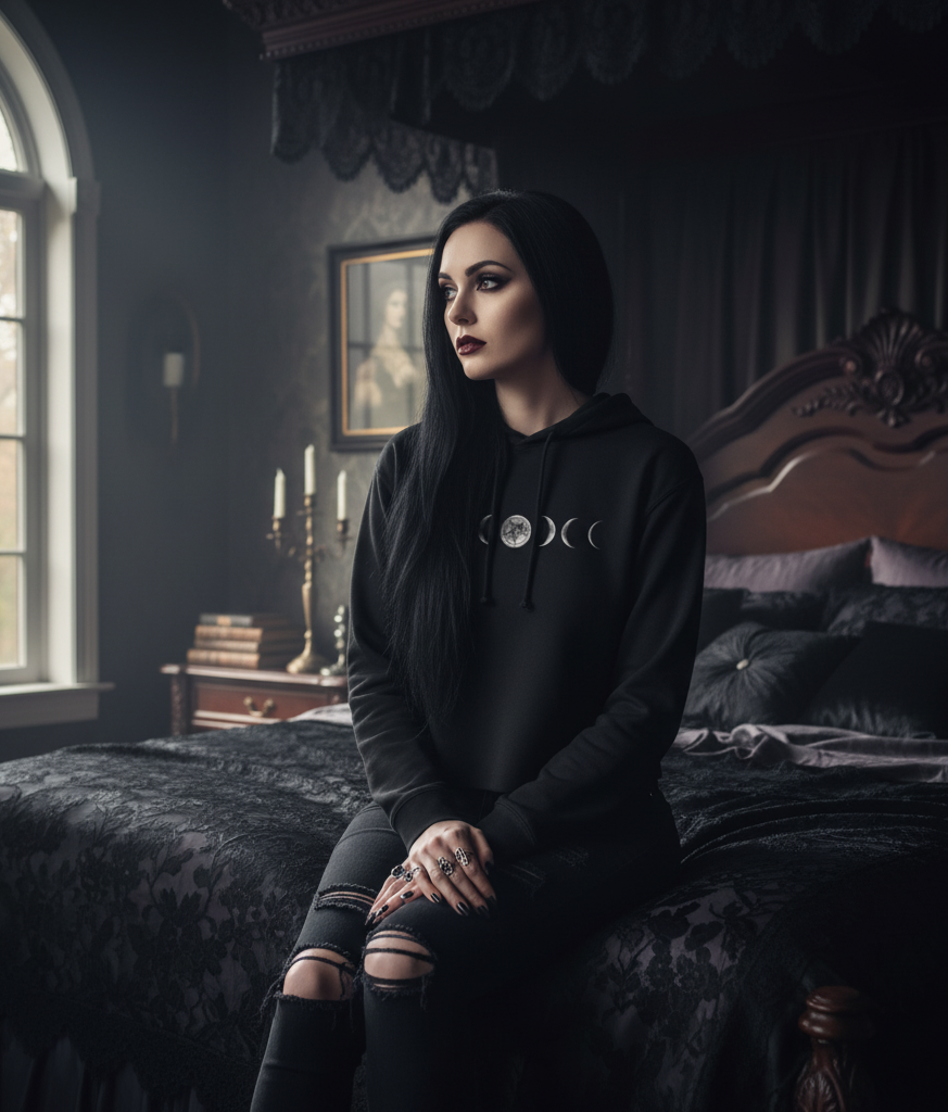 Baphomet Moon Phases Crop Hoodie - Apparel for Satanists - Witchcraft - Paganism